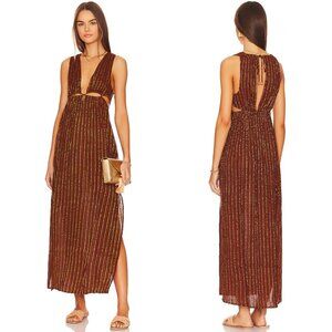 L*SPACE Rafael Coven Dress | Coffee Brown Metallic Ribbed Mini Dress | Large